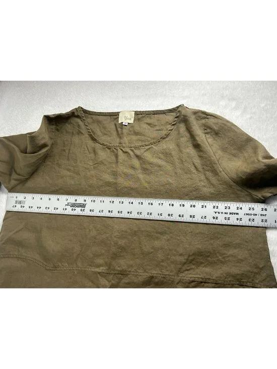Yea Womens Linen Asymmetrical Tunic Top 2X Brown 3/4 Sleeve Lagenlook Casual - Picture 7 of 9